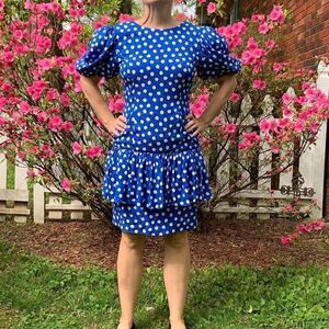 Totally awesome Vtg 80s blue & white silk dress